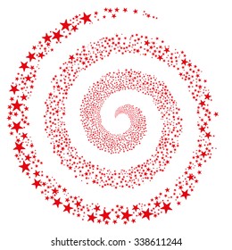 Salute Star Spiral vector illustration. This New Year Pyrotechnic illustration is drawn with red flat bright stars on a white background.