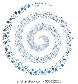 Salute Star Spiral vector illustration. This Festival Pyrotechnic illustration is drawn with smooth blue flat bright stars on a white background.