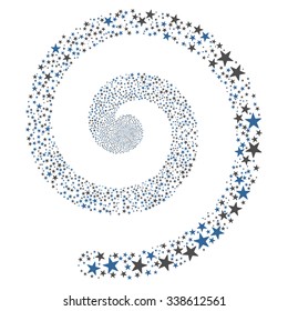 Salute Star Spiral vector illustration. This Christmas Pyrotechnic illustration is drawn with cobalt and gray flat bright stars on a white background.