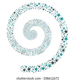 Salute Star Spiral vector illustration. This Festival Pyrotechnic illustration is drawn with soft blue flat bright stars on a white background.