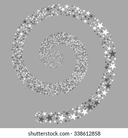 Salute Star Spiral vector illustration. This Celebration Pyrotechnic illustration is drawn with dark gray and white flat bright stars on a silver background.