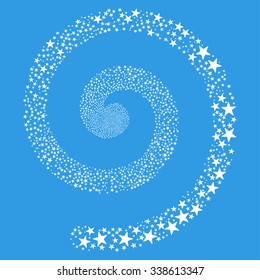 Salute Star Spiral vector illustration. This New Year Pyrotechnic illustration is drawn with white flat bright stars on a blue background.