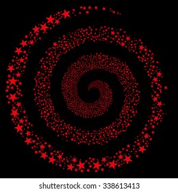 Salute Star Spiral vector illustration. This Celebration Pyrotechnic illustration is drawn with red flat bright stars on a black background.