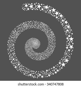Salute Star Spiral vector illustration. This Festival Pyrotechnic illustration is drawn with white flat stars on a gray background.