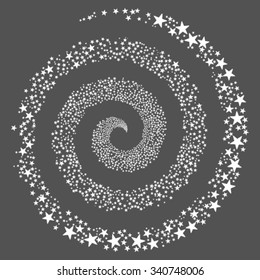 Salute Star Spiral vector illustration. This Christmas Pyrotechnic illustration is drawn with white flat stars on a gray background.