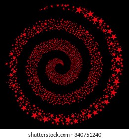 Salute Star Spiral vector illustration. This Festival Pyrotechnic illustration is drawn with red flat stars on a black background.