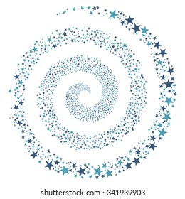 Salute Star Spiral vector illustration. This Celebration Pyrotechnic illustration is drawn with cyan and blue bicolor flat stars on a white background.