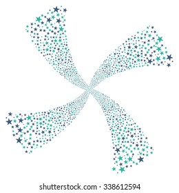 Salute Star Swirl vector illustration. This Festival Pyrotechnic illustration is drawn with cobalt and cyan flat bright stars on a white background.