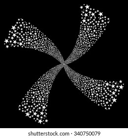 Salute Star Swirl vector illustration. This Christmas Pyrotechnic illustration is drawn with white flat stars on a black background.