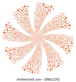 Salute Star Twirl vector illustration. This New Year Pyrotechnic illustration is drawn with orange flat bright stars on a white background.
