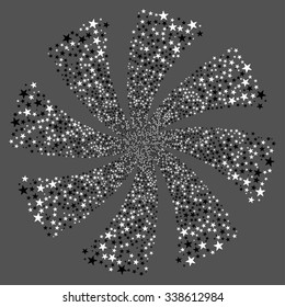Salute Star Twirl vector illustration. This Festival Pyrotechnic illustration is drawn with black and white flat bright stars on a gray background.