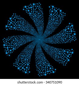 Salute Star Twirl vector illustration. This Festival Pyrotechnic illustration is drawn with blue flat stars on a black background.