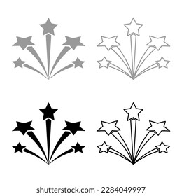 Salute with stars firework starry set icon grey black color vector illustration image solid fill outline contour line thin flat style