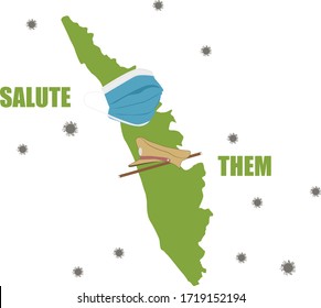 Salute Them Doctors And Police With Kerala Map Corona Time Vector Illustration