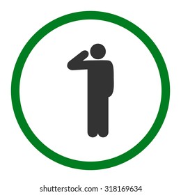 Salute vector icon. This rounded flat symbol is drawn with green and gray colors on a white background.