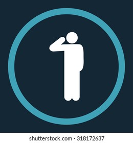 Salute vector icon. This rounded flat symbol is drawn with blue and white colors on a dark blue background.