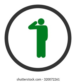 Salute vector icon. This rounded flat symbol is drawn with green and gray colors on a white background.