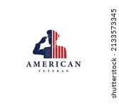 saluting american soldiers with american flag logo design vector
