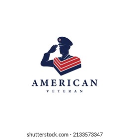 saluting american soldiers with american flag logo design vector