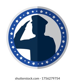 saluting army soldier silhouette icon on white background vector illustration design