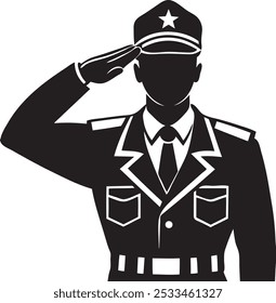 saluting army soldier silhouette on white vector