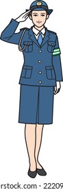 Saluting Female Police Officer, Full-length Portrait.