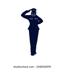 Saluting Female Soldier Silhouette Isolated