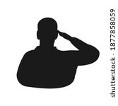 Saluting man black silhouette icon. Military honour gesture symbol. Isolated vector illustration.