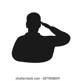 Saluting man black silhouette icon. Military honour gesture symbol. Isolated vector illustration.