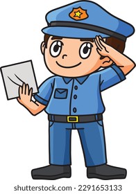 Saluting Police Officer Cartoon Colored Clipart 