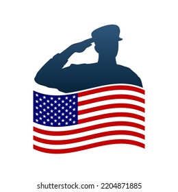 Saluting Soldier Silhouette American Flag Stock Vector (Royalty Free ...