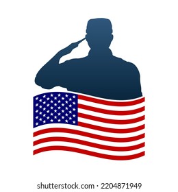 Saluting Soldier Silhouette American Flag Stock Vector (Royalty Free ...