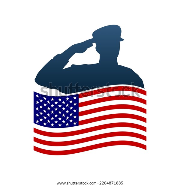 Saluting Soldier Silhouette American Flag Stock Vector (Royalty Free ...