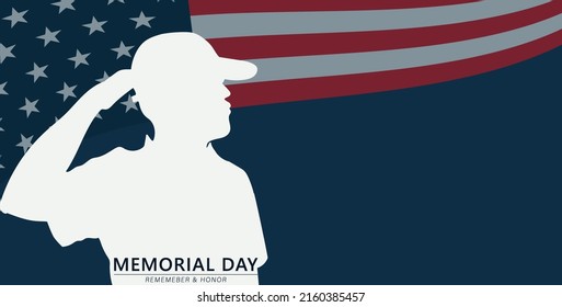 Saluting Soldier Silhouette for the Memorial Day of United Sates of America with lettering Remember  Honor