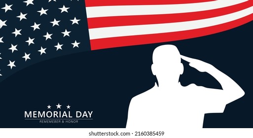 Saluting Soldier Silhouette for the Memorial Day of United Sates of America with lettering Remember  Honor