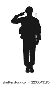 Saluting soldier silhouette vector, military man concept. On white background