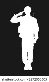 Saluting soldier silhouette vector, military man concept. On black background