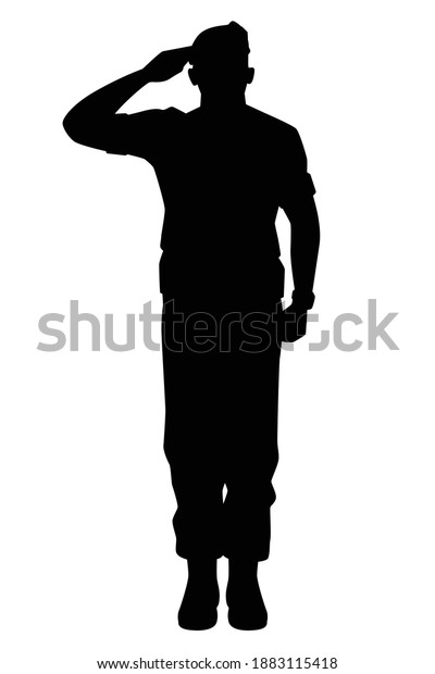 Saluting\
soldier silhouette vector, military man\
concept.