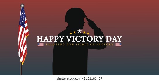 Saluting Soldier Victory Day Poster with Flag Background