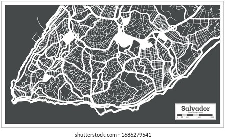 Salvador Brazil City Map in Retro Style. Outline Map. Vector Illustration.