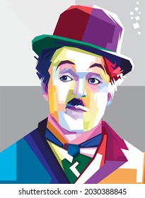 Salvador Brazil, Mei 2021: vector isolated stylized illustration face head Charles Chaplin English legendary comic actor filmmaker composer who rose to fame in the era of silent film