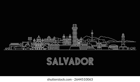Salvador Brazil Skyline with Outline Landmark Vector.