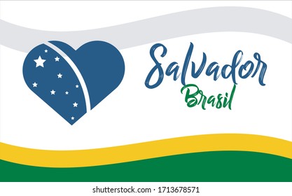 Salvador, cidade do Brasil, BR (Salvador, city of Brazil, BR in portuguese) banner heart for print and tourism.