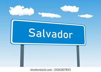 Salvador city sign in Brazil. City limit welcome road sign.