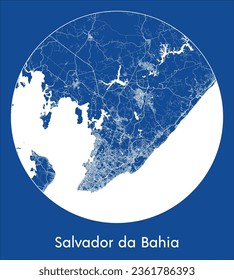 Salvador da Bahia Brazil South America City Map blue print round Circle vector illustration