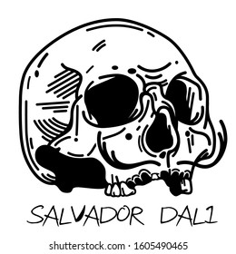 Salvador-Dali-Schädel-Tattoo-Vektorillustration