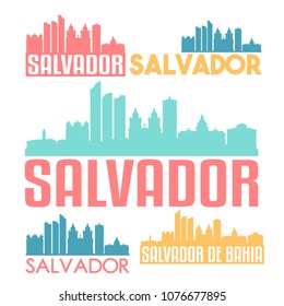 Salvador de Bahia Brazil Flat Icon Skyline Vector Silhouette Design Set