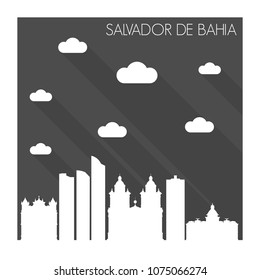 Salvador de Bahia Brazil Skyline City Flat Silhouette Design Background.