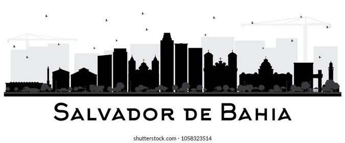 Salvador de Bahia City Skyline Silhouette with Black Buildings Isolated on White. Vector Illustration. Travel and Tourism Concept with Historic Architecture. Salvador de Bahia Cityscape with Landmarks