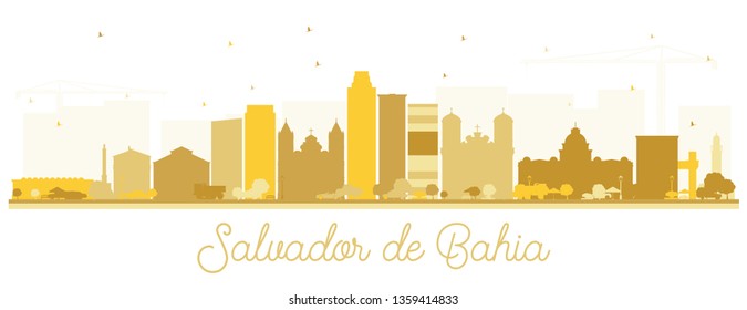 Salvador de Bahia City Skyline Silhouette with Golden Buildings Isolated on White. Vector Illustration. Tourism Concept with Historic Architecture. Salvador de Bahia Cityscape with Landmarks.